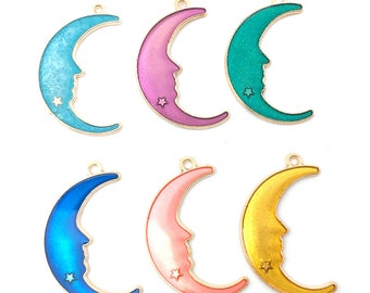 5/10/15pcs moon pendant enamal charm enamal moon Moon Pendants, Pendants and Charms for Necklace, Celestial Charms