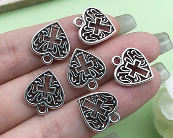 20pcs Antique Silver Cross Charm Hollow Heart Cross Metal Pendant for DIY Bracelet Necklace Earrings Jewelry Making Accessories 14x16mm