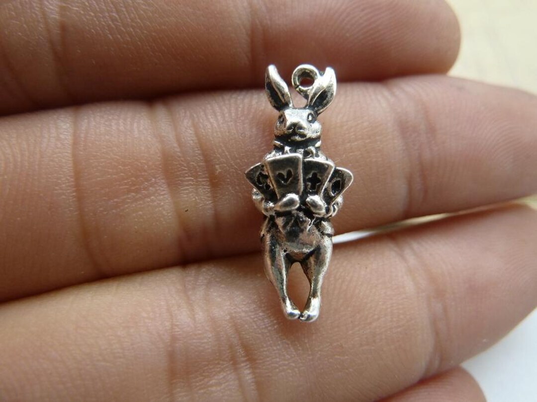 20pcs 8x22mm Antique Silver 3d Alice Rabbit Bunny Charm