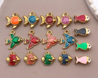 2pcs Fashion Enamel Stainless Steel Colorful Fish Ocean Animal Charm Fish Pendant for DIY Bracelet Necklace Jewelry Making Craft Accessories