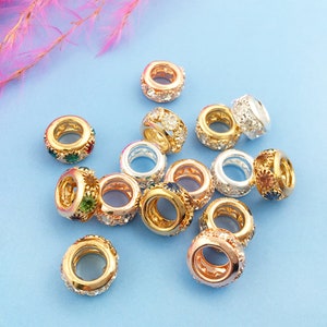 5/10/15pcs Large hole European beads， Round Rhinestone spacer beads，for DIY bracelet jewelry Handmade craft beads 10mm