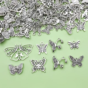 20/50/100pcs Bulk Random Mix Butterfly Charms Antique Silver Butterfly Charms Fly Insect Pendant for Jewelry Making For DIY Crafts Accessory