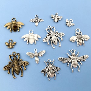 20/40/60PCS Antique Silver Antique Bronze Bee Charms Pendant for Jewelry Making  BULK Tiny Bee Charms  Cute little bee charms