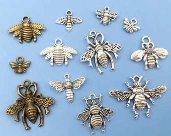 20/40/60PCS Antique Silver Antique Bronze Bee Charms Pendant for Jewelry Making  BULK Tiny Bee Charms  Cute little bee charms