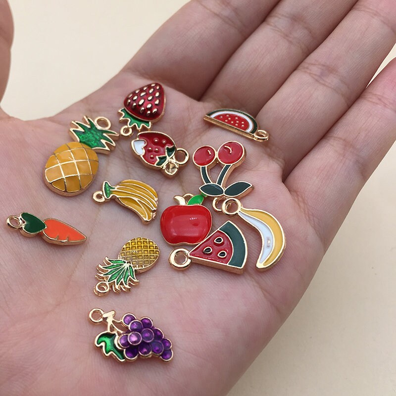 5/10/15PCS Fruit Charms Enamel Charms Fruit Theme Gold Tone Cute Fruit ...