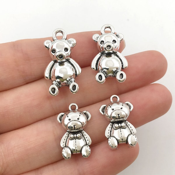 5/10/15PCS Bear Charms Teddy Bear Charm, Wholesale Charm, Kid’s Charm, Kawaii Charm Bracelet Charms, Beads, Dangles Antique Silver Bear