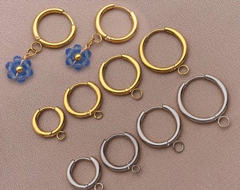 6/8pcs Round Earring Hooks Huggie Hoop Earring Stainless Steel Earrings Hoop with Loop Chunky Hoop Earring for DIY Jewelry Making Women