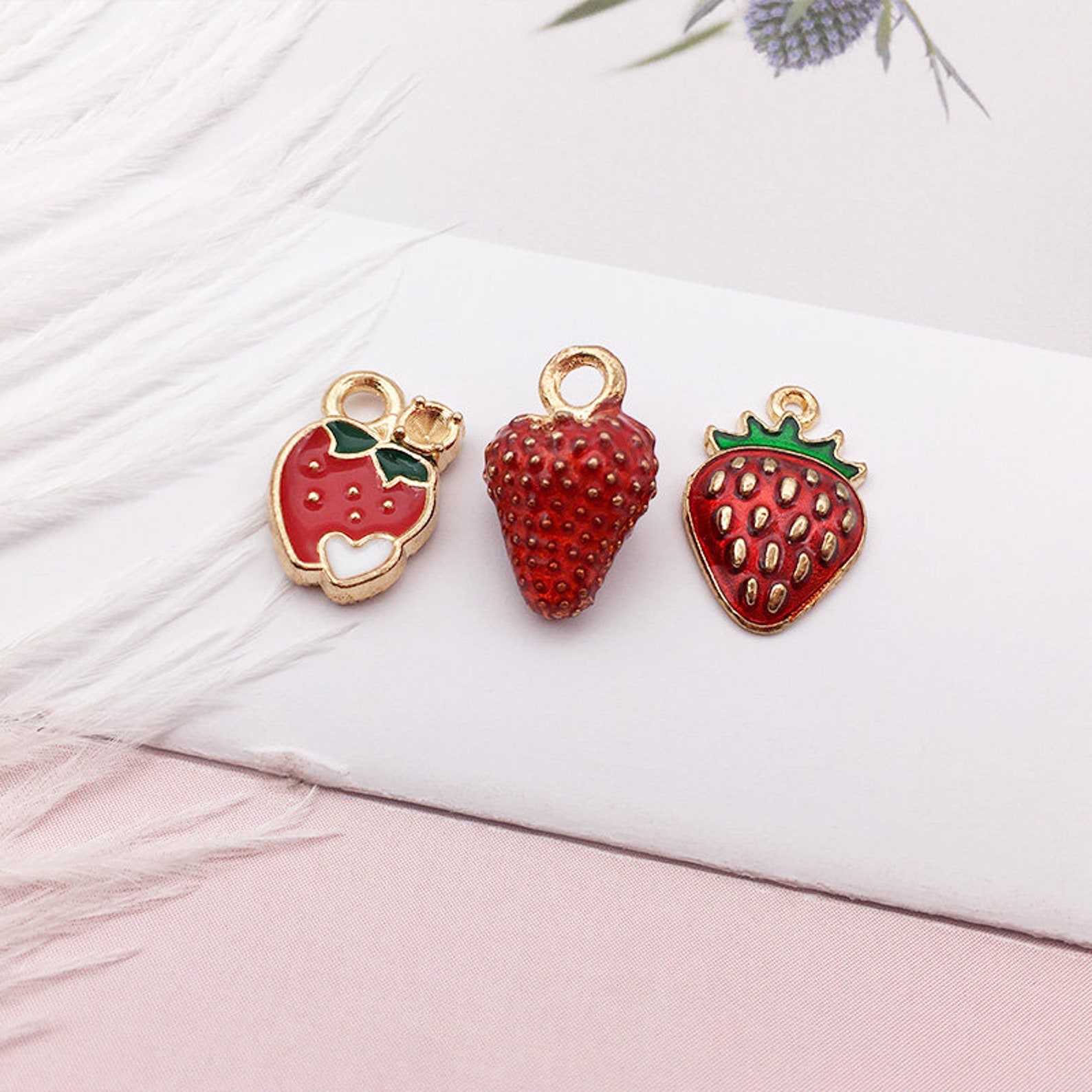 5/10/15PCS Enamel Fruit Charms Enamel Charms Fruit Theme Gold Tone Cute ...