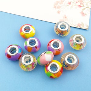 5/10/15pcs Large hole European beads，rainbow Acrylic spacer beads，for DIY Pandora bracelet jewelry Handmade craft beads