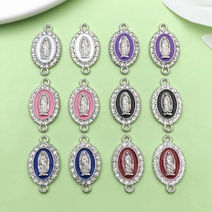 10/12 st. Emaljstrasstenar Vår Fru med dubbelt hål, anslutningsberlock, religiöst hänge, används till smycken, halsband, armband, gör-det-själv-tillverkning, tillbehör