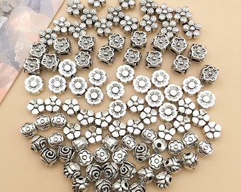 1 Pack bulk Antique Silver flower charm beads Spacer Beads Small Hole Beads for DIY Bracelets Earrings Necklaces jewelry making