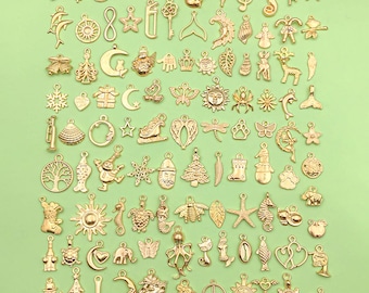 Mix 100PCS Bulk Wholesale Lot Assorted Style KC Gold charms Pendant for DIY Bracelet Necklace Handmade Jewelry Making Accessories