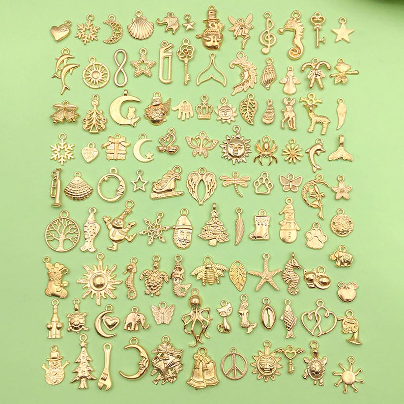 Mix 100PCS Bulk Wholesale Lot Assorted Style KC Gold charms Pendant for DIY Bracelet Necklace Handmade Jewelry Making Accessories image 1