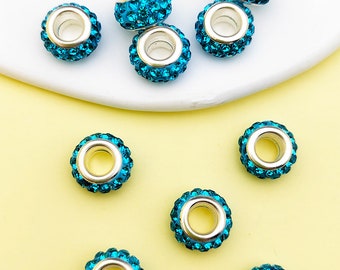 5/10/15pcs Paved Crystal Rhinestones beads Clay Loose Big Hole Beads Lot Fit European Charm Bracelets Jewelry DIY Craft Beads