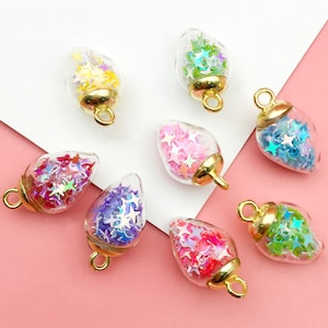 5/10/15 Stück Wassertropfen Glaskugel Charms mit Konfetti Sternen, Charms und Anhänger, Bettelarmbänder, Armbandherstellung