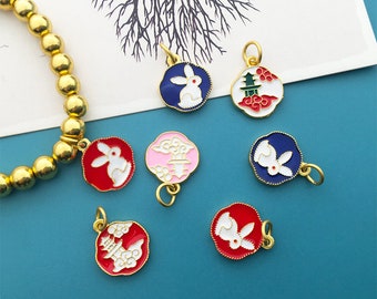 10/20/30pcs/Lot Chinese style Enamel Antique Gold Jade Rabbit Charm for DIY Necklace Bracelets Jewelry Making Findings Accessories