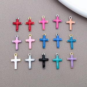 10pcs 6x10mm Cute Enamel Stainless Steel Cross Charms Mini Cross Pendants for DIY Bracelet Necklace Earrings Jewelry Making Accessories