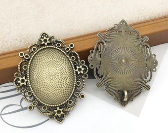 5pcs 30x40mm Inner Size Antique Bronze Oval Cameo Base Setting Charms Pendant For Jewelry Findings Making Accessory Craft Supplies 52x65mm