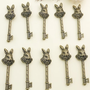 10pcs 16x51mm Bronzo Antico Alice Coniglio Coniglietto Chiave Charm Pendente c8333