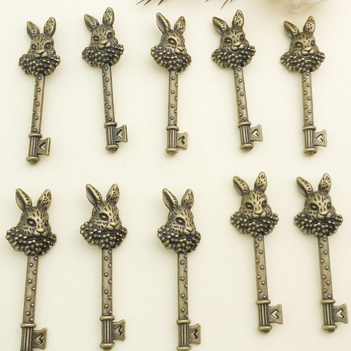 10pcs 16x51mm Antique Bronze Alice Rabbit Bunny Key Charm Etsy