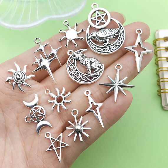20 pezzi in lega di zinco mista stella luna sole ciondolo antico in argento tibetano per la creazione di gioielli fai da te collana orecchini accessori artigianali - Italia