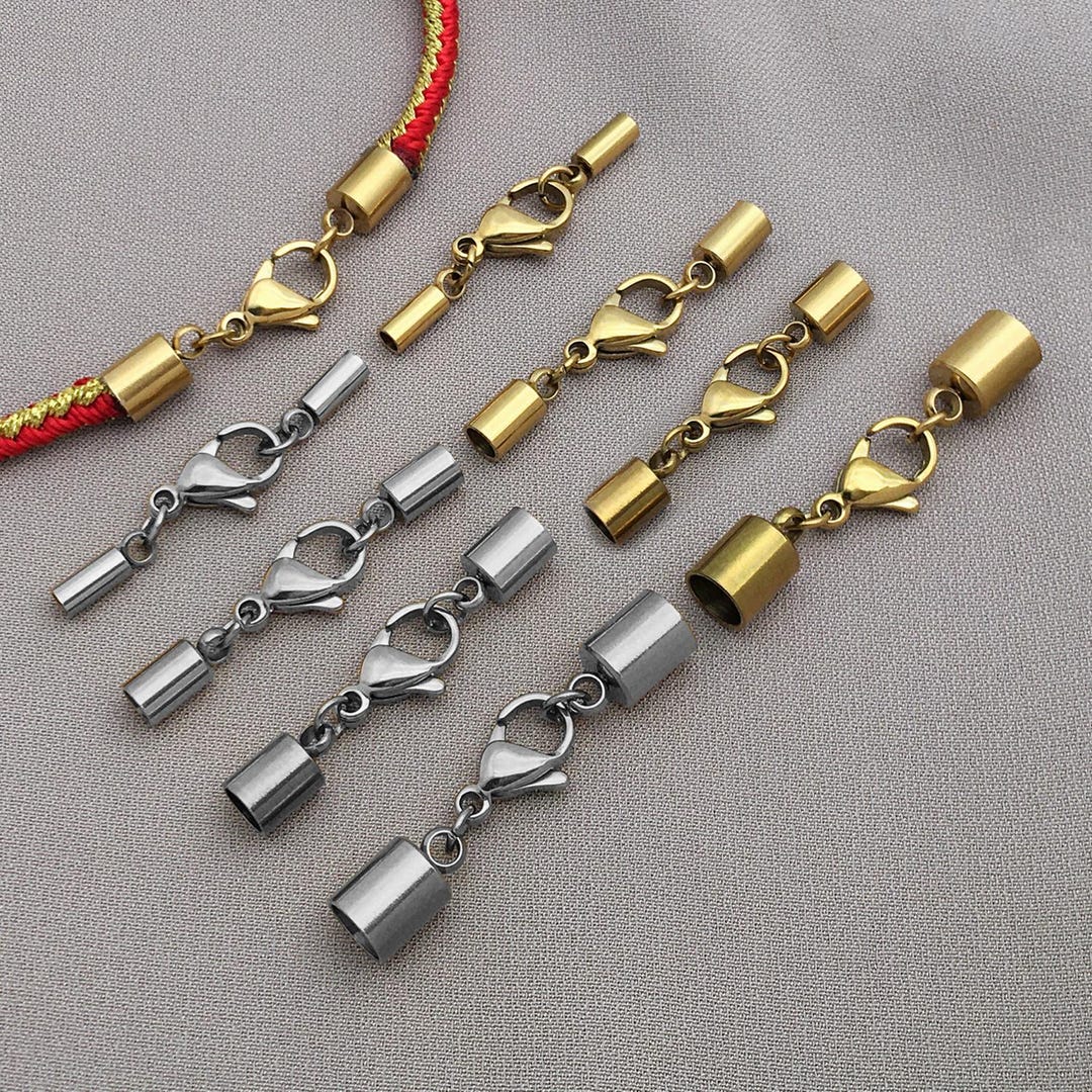 5/10pcs Stainless Steel Leather Cord End Caps With Lobster Clasp
