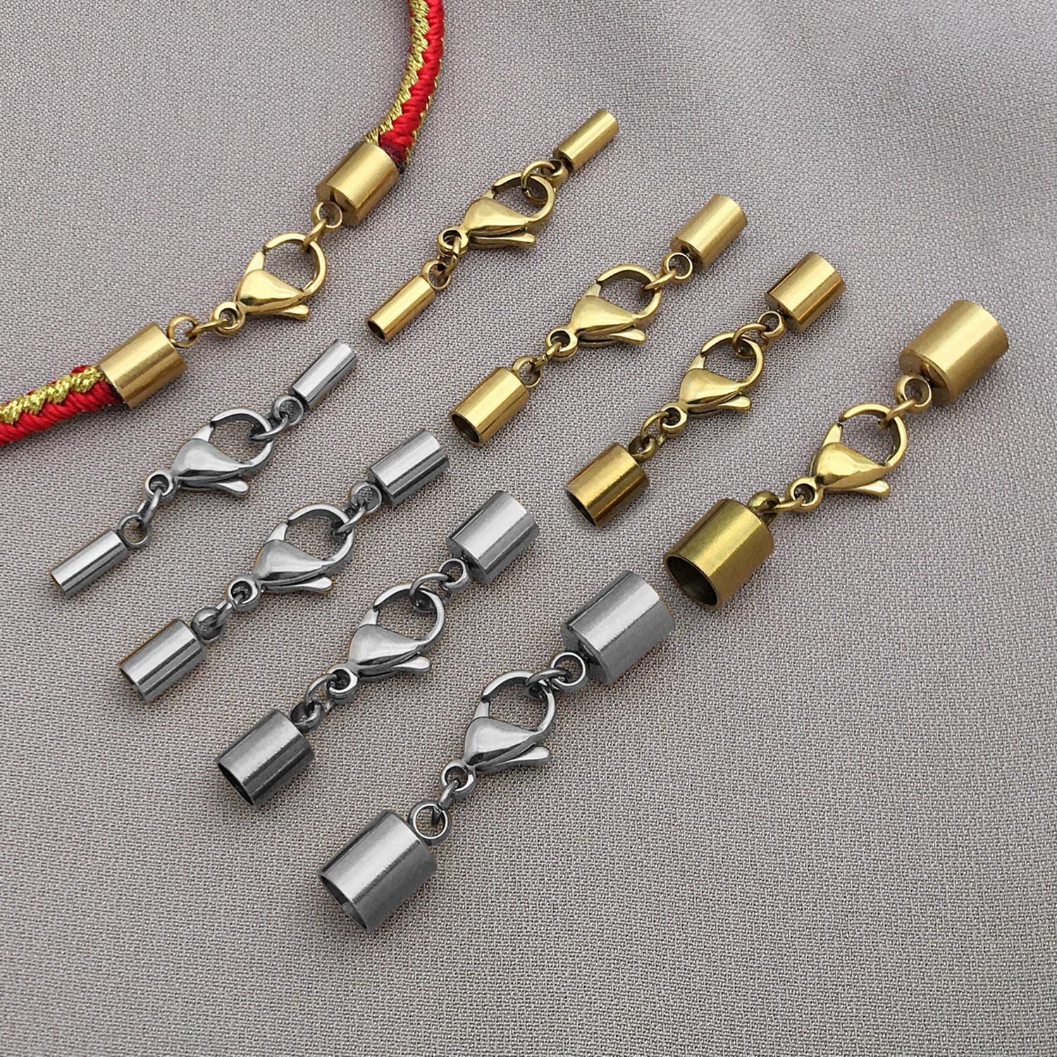 5/10pcs Stainless Steel Leather Cord End Caps With Lobster Clasp