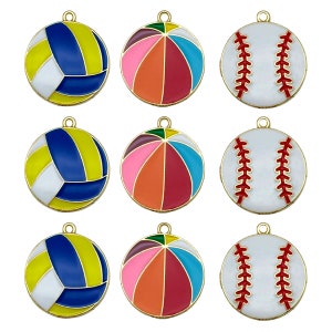 5/8pcs Enamel Sports ball charm, basketball, football, tennis，gold-plated pendant DIY For Earring Diy Jewelry Making Accessories Findings