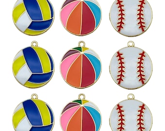 5pcs Enamel Sports ball charm, basketball, football, tennis，gold-plated pendant DIY For Earring Diy Jewelry Making Accessories Findings