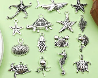 15 / 30 stücke Antike Silber Marine Leben Charme Schildkröte Seestern Oktopus Legierung Anhänger für DIY Halskette Ohrringe Schmuck machen Handwerk Zubehör
