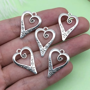 20pcs Antique Silver Heart Shape Charm Metal Pendant for Bracelet Necklace Earrings Jewelry Making Jewelry Accessories 17x25mm
