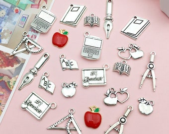 Mix 22pcs bulk Antique Silver Graduation Season Teacher's Day Charm apple pendant for DIY Bracelets Earrings Necklaces Accessory