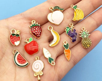 5/10/15PCS Fruit Charms Enamel Charms Fruit Theme Gold Tone Cute Fruit  Pendant-Fruit Charm Necklace-Fruit Jewelry-DIY Jewelry Making