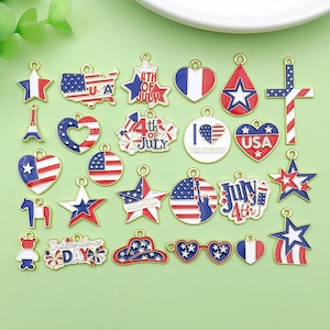 10/26Pieces American Flag Enamel Charms 4th of July Independence Patriotic Dangle Pendant Decor for DIY Earrings Bracelets Jewelry Making