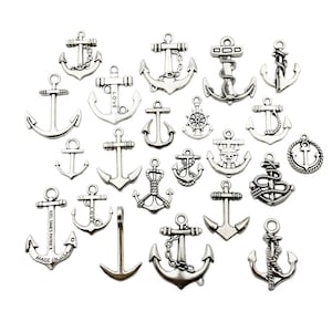 10 Uds. Colgante de ancla de plata antigua, amuleto de ancla, amuleto de ancla de metal de cobre, abalorios de joyería de fundición de metal griego