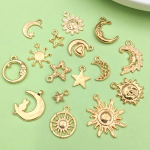 16pcs Mixed KC Gold sun star moon Charm for Bracelet Jewelry Earrings Necklace Jewelry Craft Accessories DIY Finding Jewelry Making