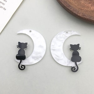 10pcs Acrylic moon cat charm，halloween Cat Pendant for DIY Fashion Jewelry Making Supply