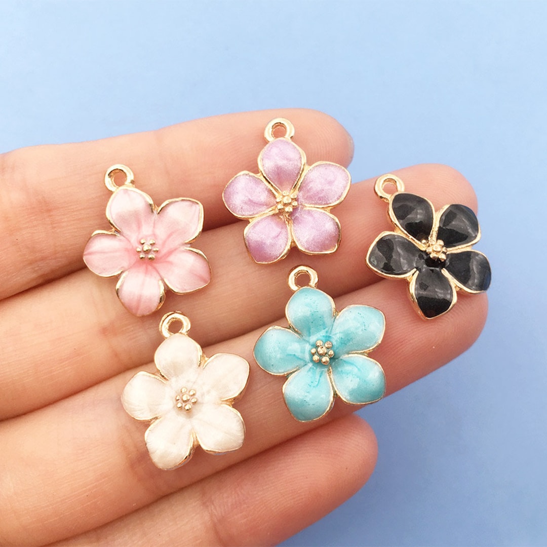 10Pcs 20*17mm Enamel Sakura Flower Charms Alloy Pendants For