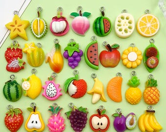 20/30 piezas de resina con forma de fruta, fresa, plátano y manzana, bonito colgante de comida simulada para llavero, pulsera, collar, pendientes, fabricación de joyas