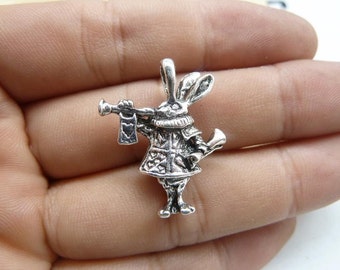 thumbnail image 2 of 10x Alice In Wonderland Rabbit Silver Plated Pendant Charms – Wholesale Lot C0112 2 of 6
