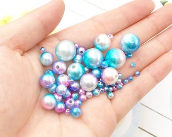3mm-12mm Acrylic Imitation Pearl Rainbow Color Plastic ABS Beads Round Pearl Beads Straight Holes  For DIY Jewelry Making Findings