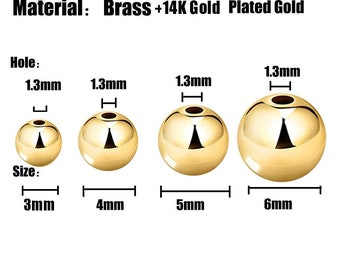 50/100pcs 3/4/5/6/8mm 14K Gold Plated long-lasting beads Spacer Beads, Hollow Beads, Bracelet Beads, Ball Beads,Bulk Gold Plated Round Bead