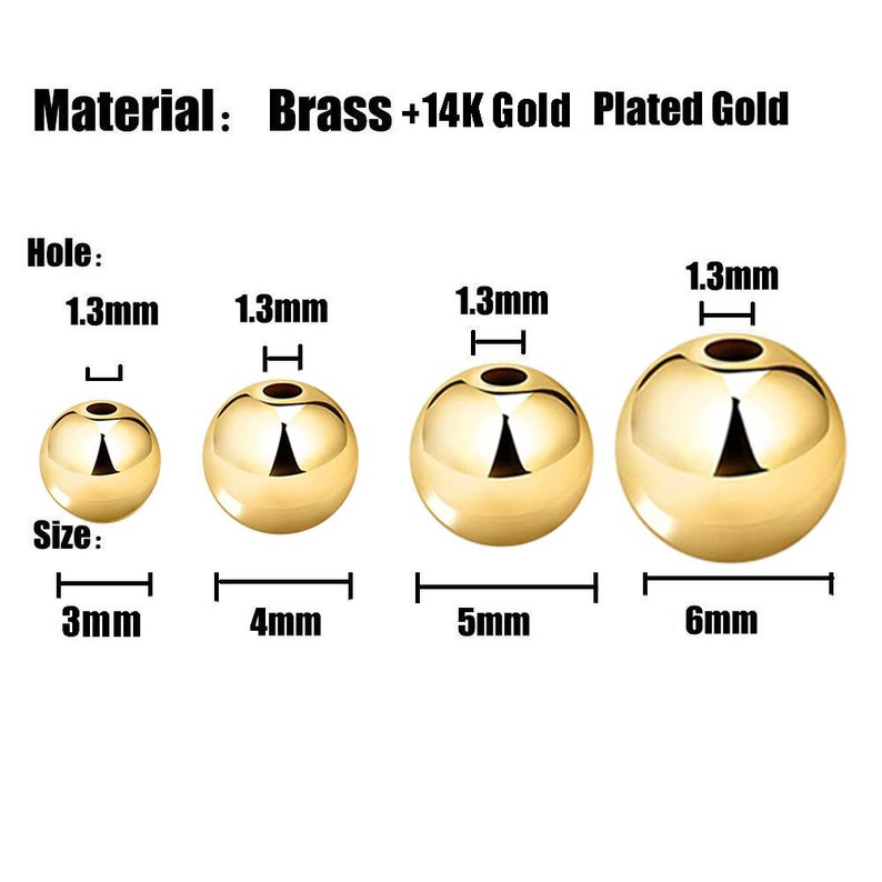 50/100pcs 3/4/5/6/8mm 14K Gold Plated long-lasting beads Spacer Beads, Hollow Beads, Bracelet Beads, Ball Beads,Bulk Gold Plated Round Bead image 1
