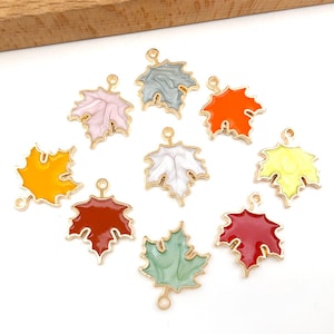 5 Stück Ahorn Blatt Anhänger,Emaille Baum Blatt Anhänger,Schmuckzubehör Diy Zubehör Metall Anhänger 20x24mm