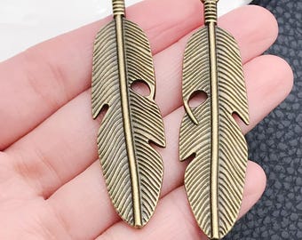 10pcs Antique Bronze Feather Vintage Pendant for Jewelry Findings Making Accessory DIY Craft Supplies 15x62mm