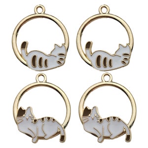 10pcs Fashion Enamel Cute Cat Charm DIY Pendant for Bracelet Earrings Jewelry Making Accessories Craft Supplies