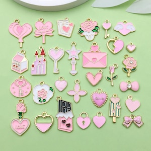 10/30pcs Mixed Bulk Fashion Enamel Valentine&#39;s Day Love Charm Rose Flower Pendant for DIY Bracelet Earrings Necklace Jewelry Making