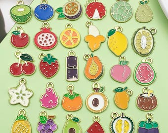 20/30 pezzi di ciondoli di frutta smaltati alla moda, pendenti di frutta tropicale assortiti per braccialetti fai da te, collane, orecchini, gioielli, accessori artigianali