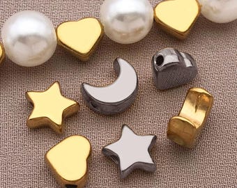 10pcs Stainless Steel Moon Star Heart Spacer Beads Metal Small Hole Spacer Beads for DIY Craft Bracelet Necklace Jewellery Making Supplies