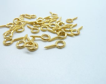 300 piezas de 10 x 5 mm, anillos redondos chapados en oro, ganchos de ojo con tornillo terminado, pasadores de gancho de ojo, cierres de pasador de ojo